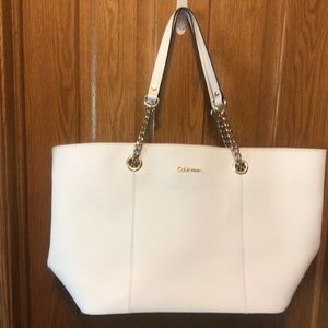 Calvin Klein White Leather Tote